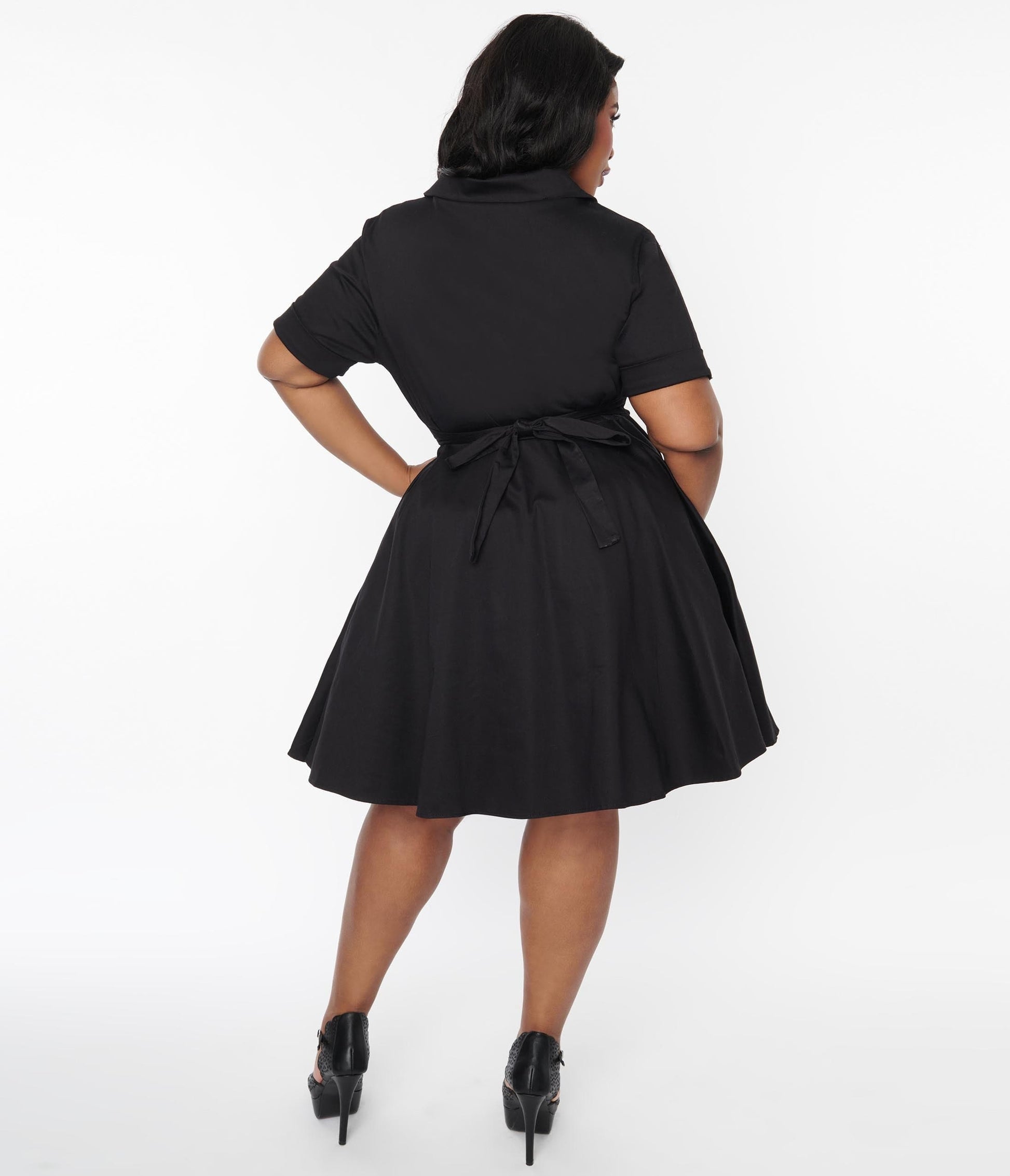 Black & Red Rose Shirt Swing Dress