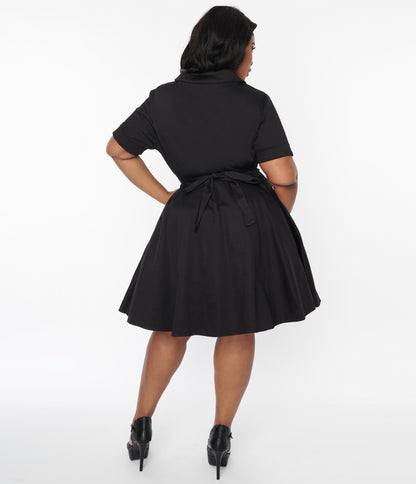 Black & Red Rose Shirt Swing Dress