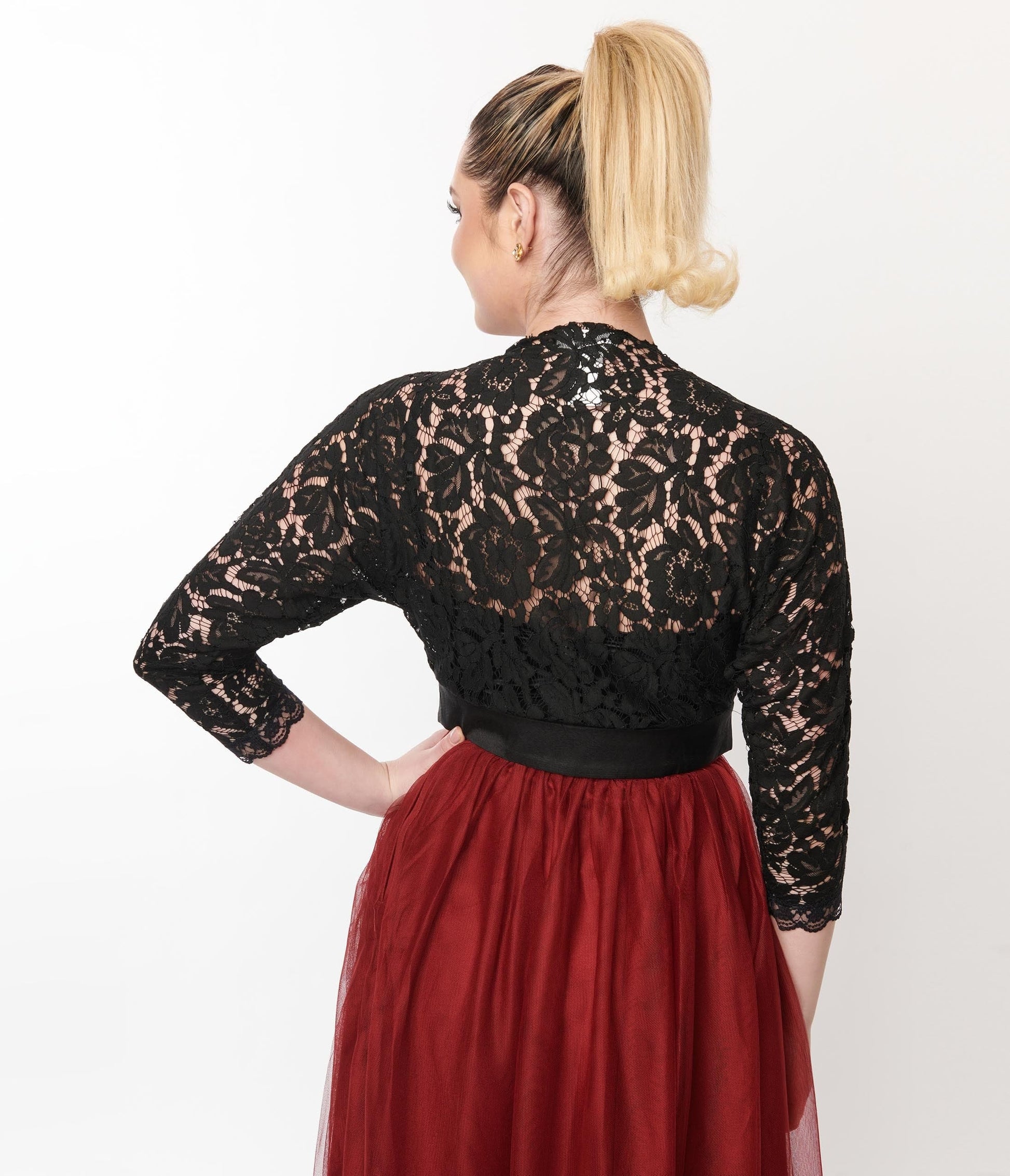 Black Lace Cropped Shrug Sweater