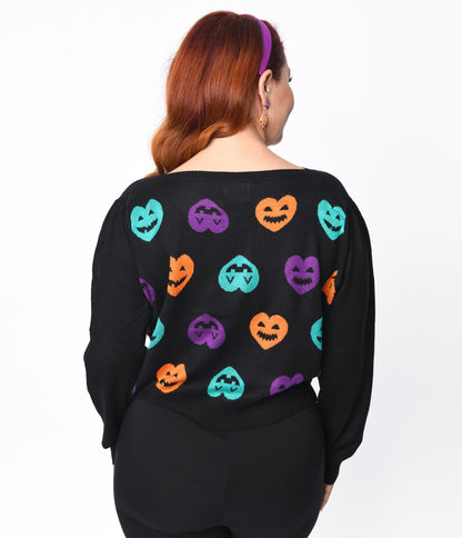 Black & Multicolor Halloween Heart Knit Sweater
