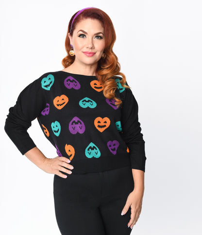Black & Multicolor Halloween Heart Knit Sweater