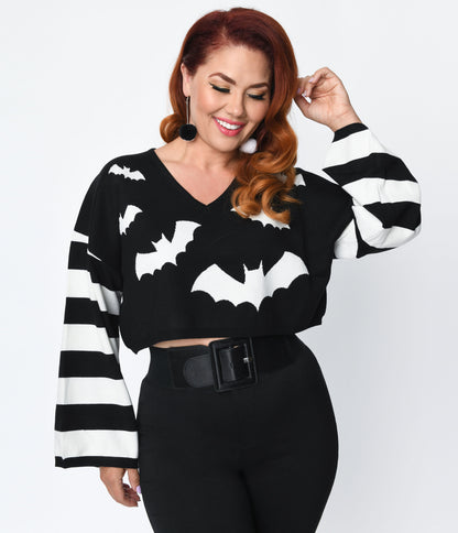 Black & White Striped Bat Annabelle Oversized Crop Sweater