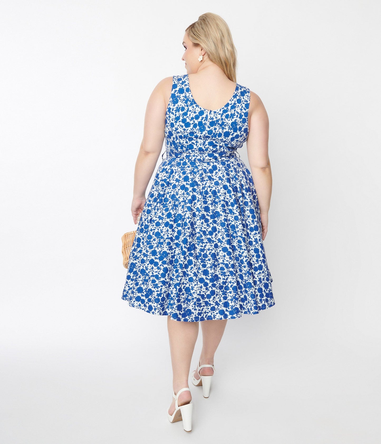 White & Blue Floral Swing Dress