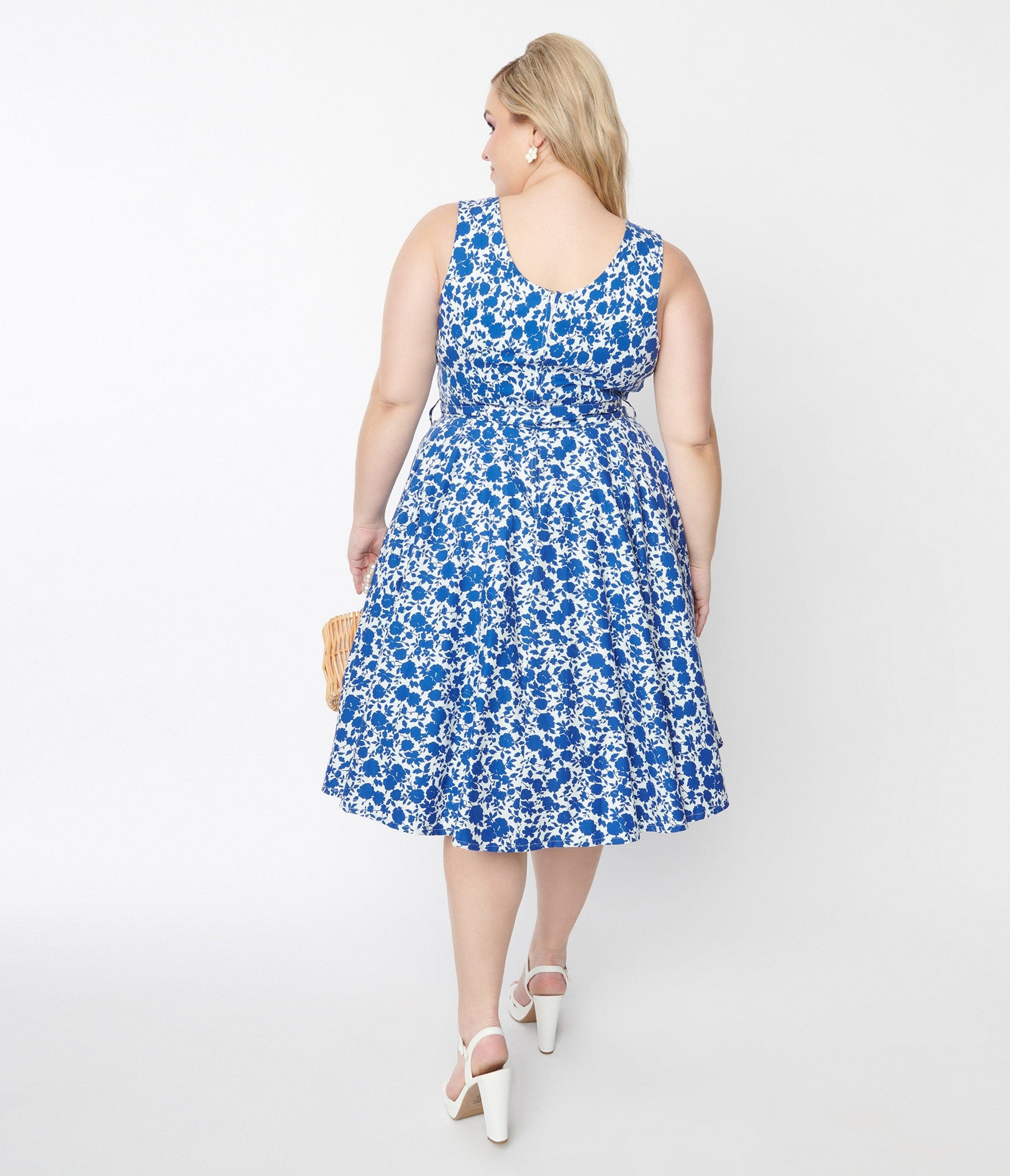 White & Blue Floral Swing Dress