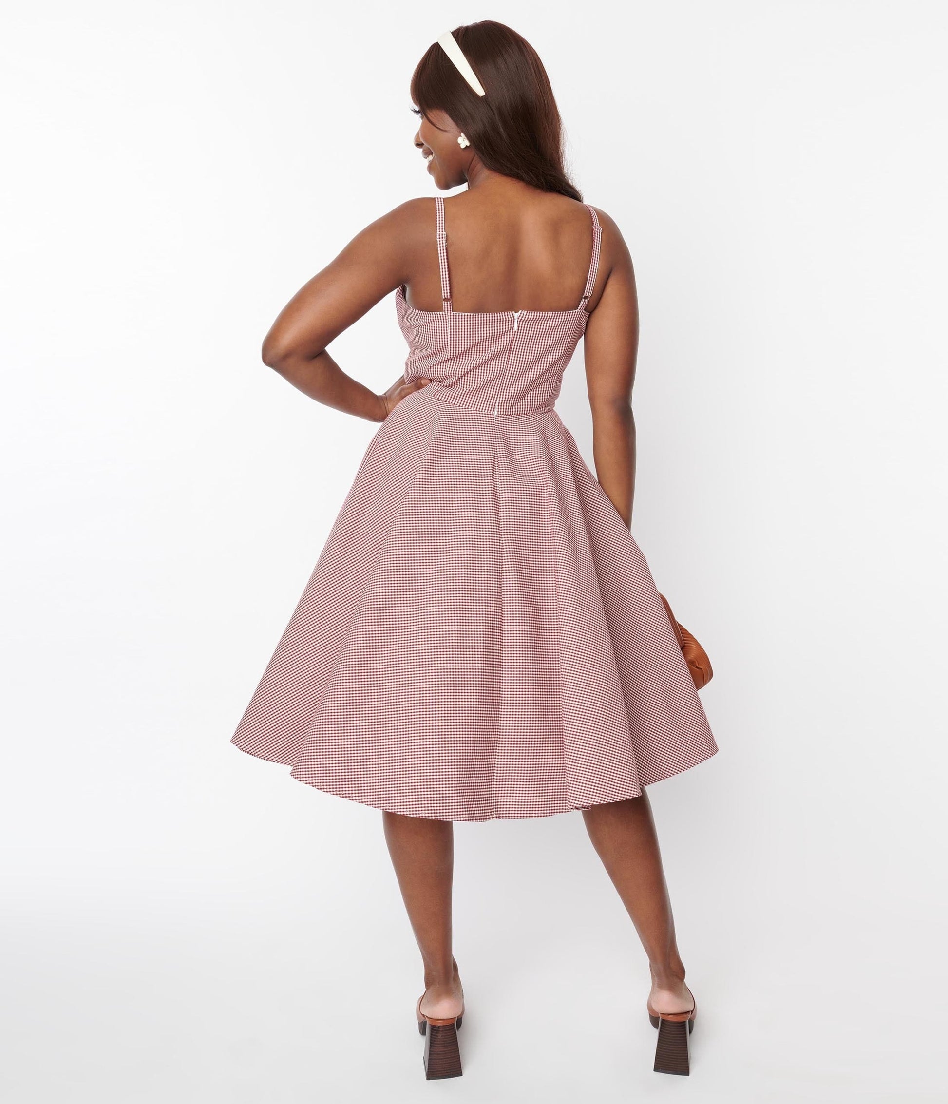 Vintage Style Rust Red Gingham Bianca Swing Dress