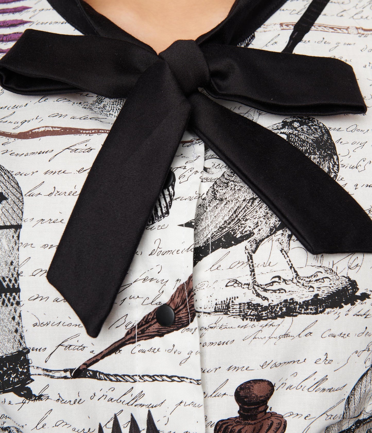 White Gothic Poet Script Tie Neck Top