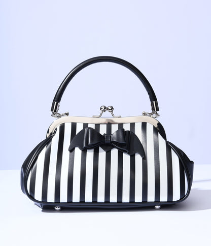 Black & White Striped Bat Bow Handbag