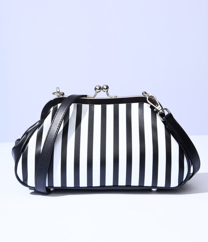 Black & White Striped Bat Bow Handbag