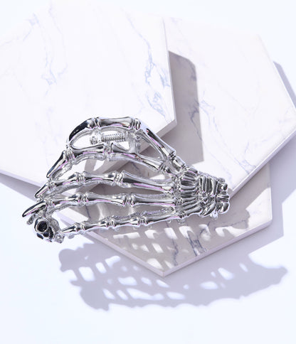Silver Skeleton Hands Hair Claw