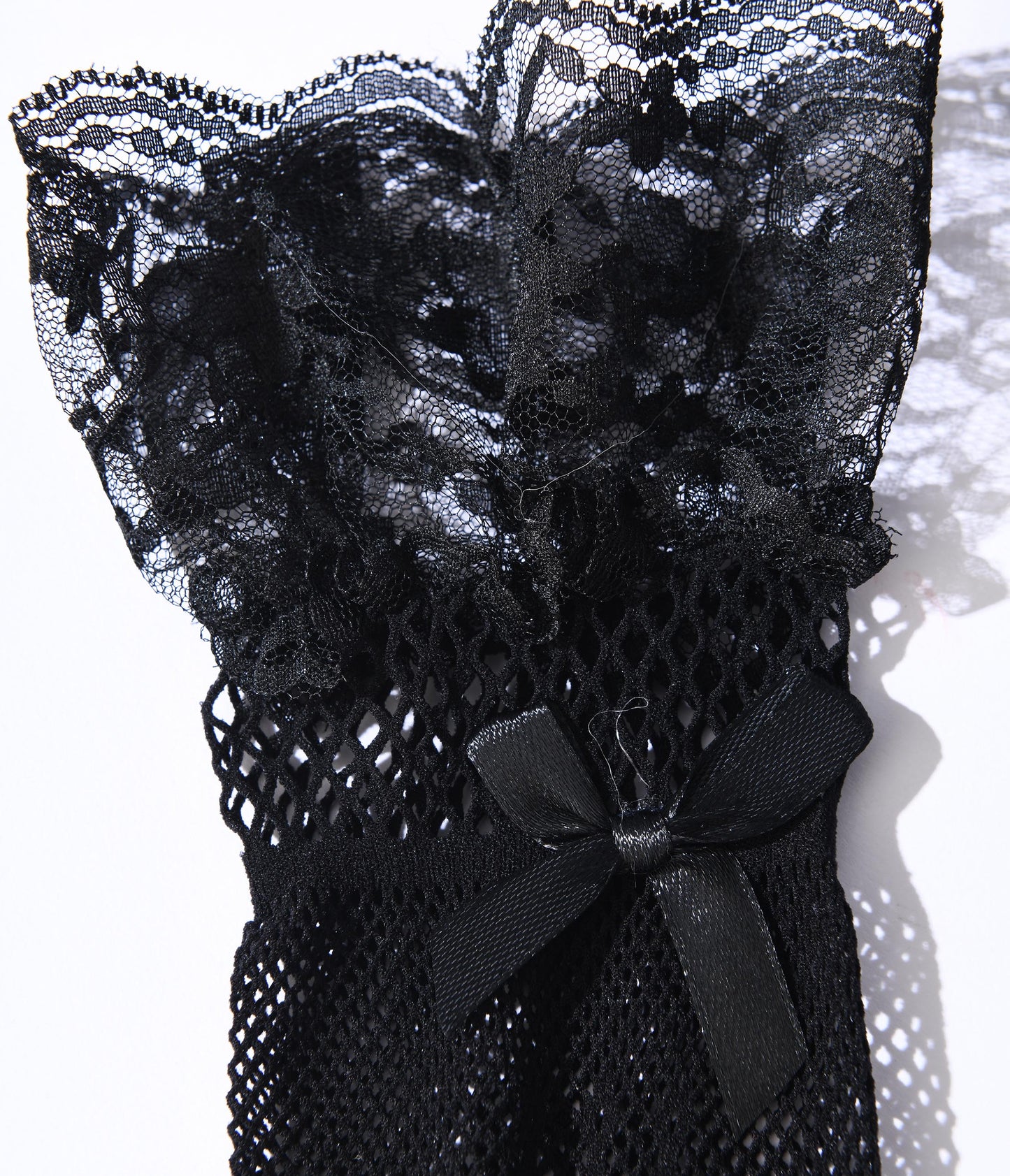 Black Fishnet & Lace Trim Gloves