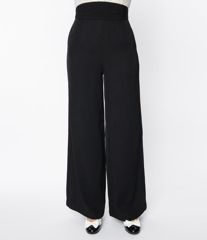 Unique Vintage Solid Black High Waist Pants