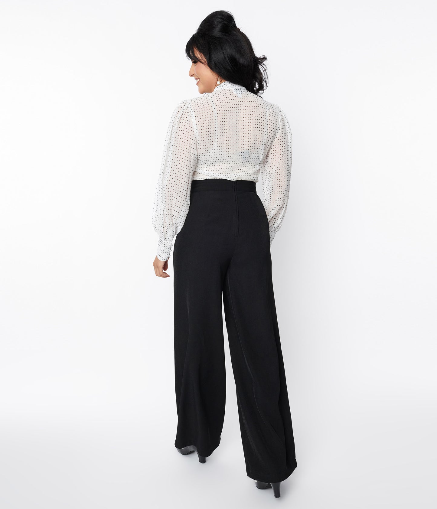 Unique Vintage Solid Black High Waist Pants