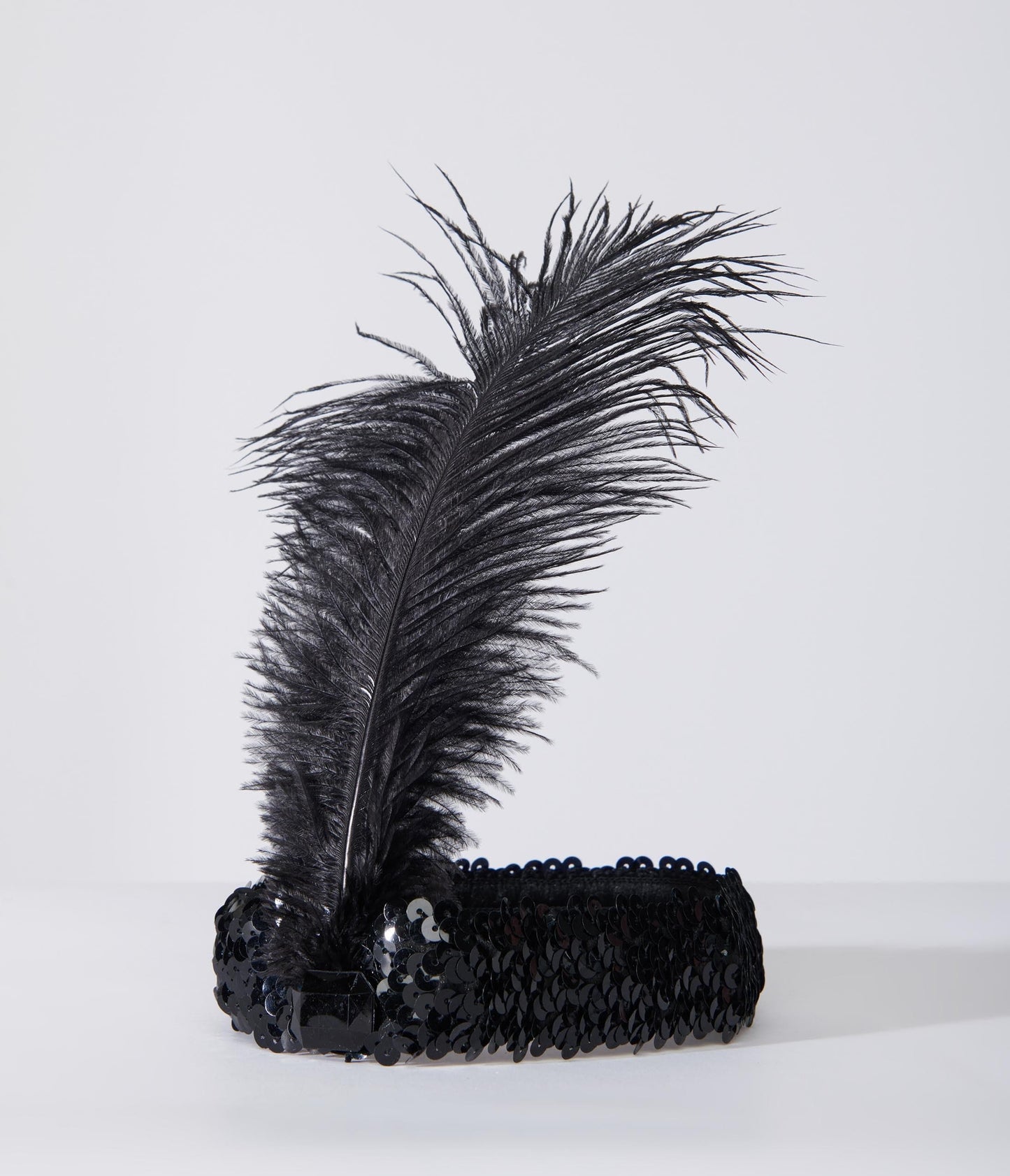 1920s Style Black Sequin & Feather Flapper Headband