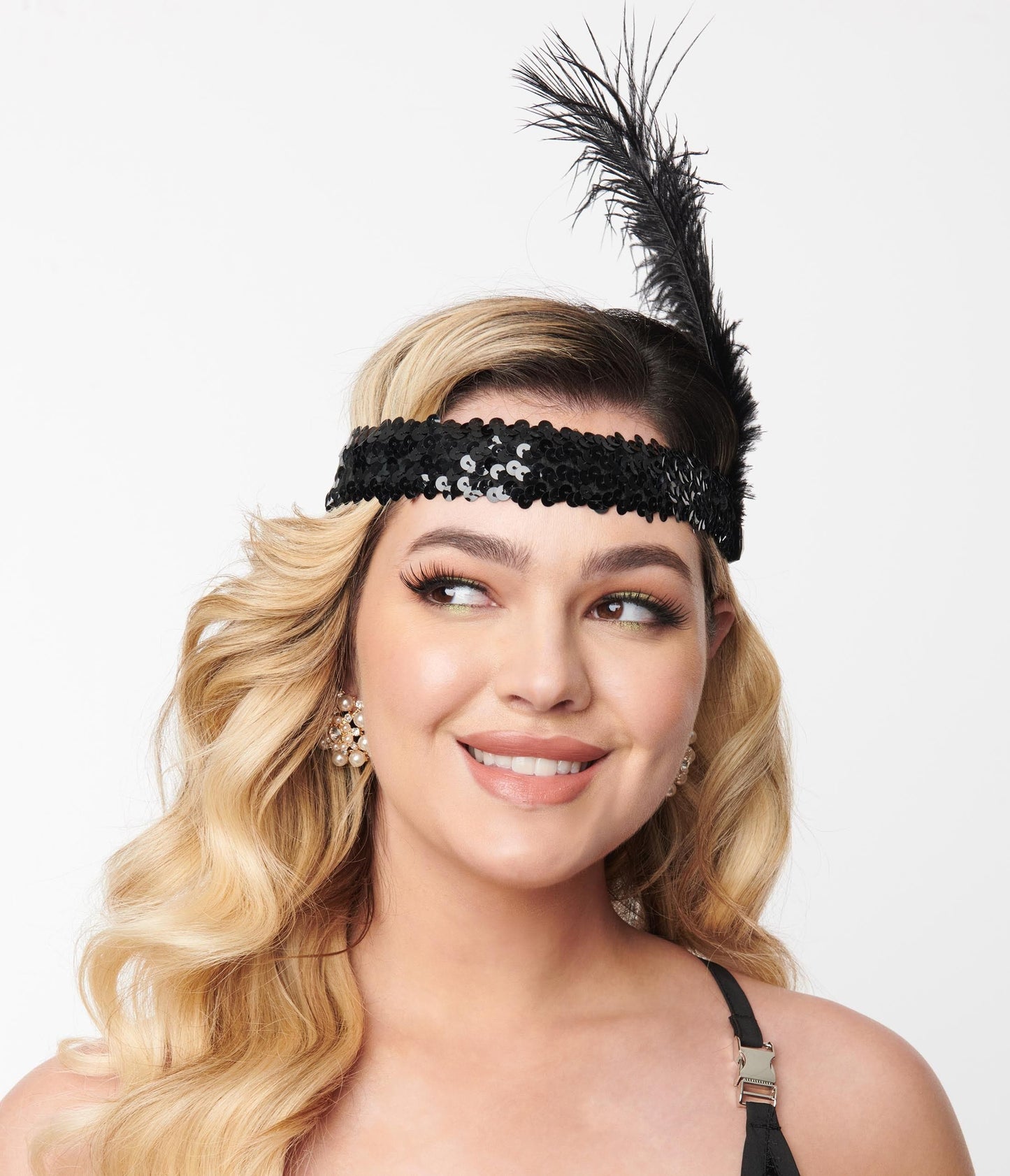 1920s Style Black Sequin & Feather Flapper Headband