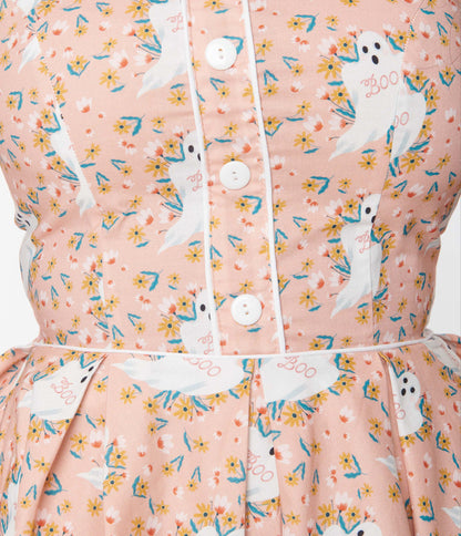 Retrolicious Pink & Ghost Print Swing Dress
