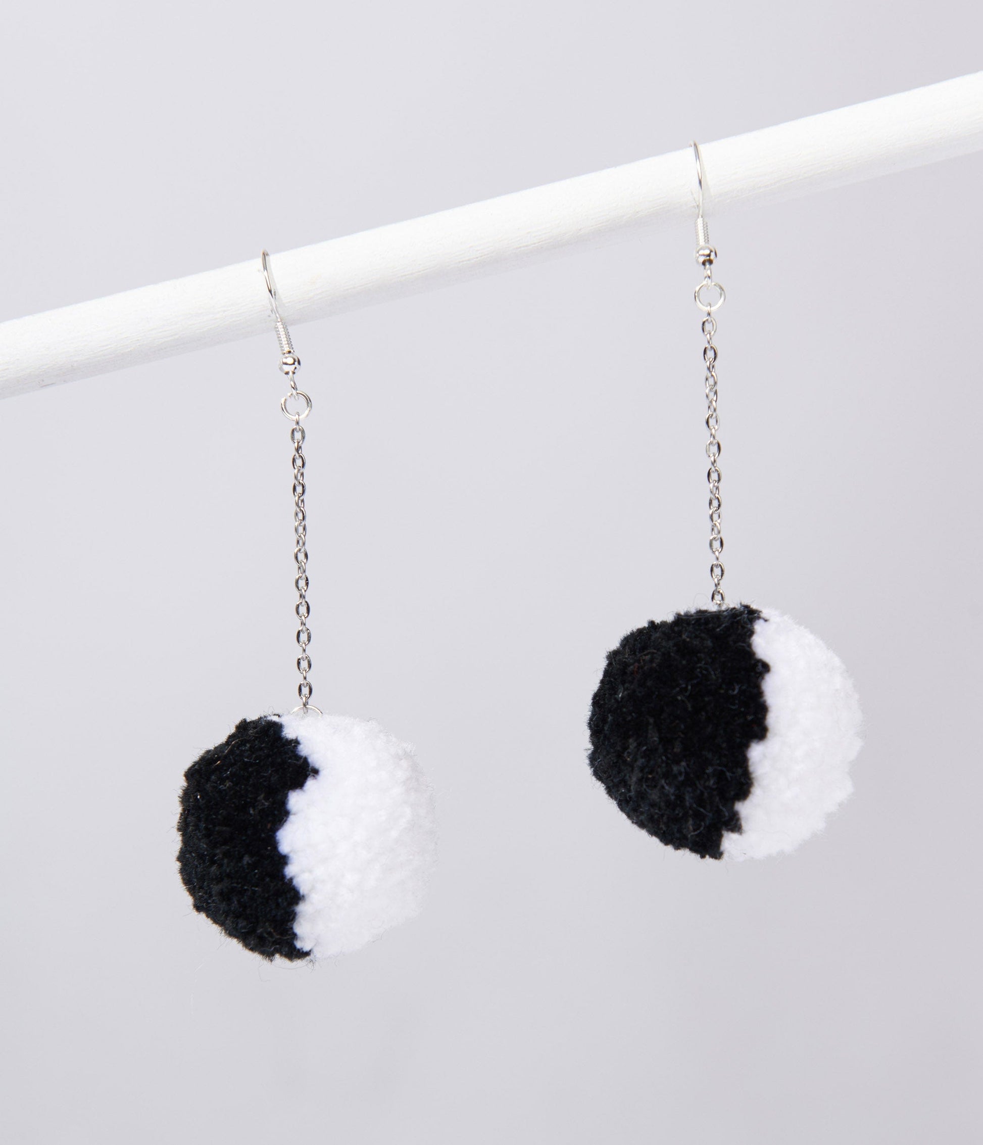 Black & White Pom Pom Earrings