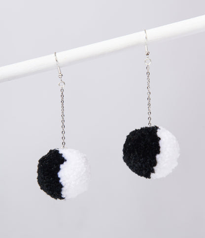 Black & White Pom Pom Earrings
