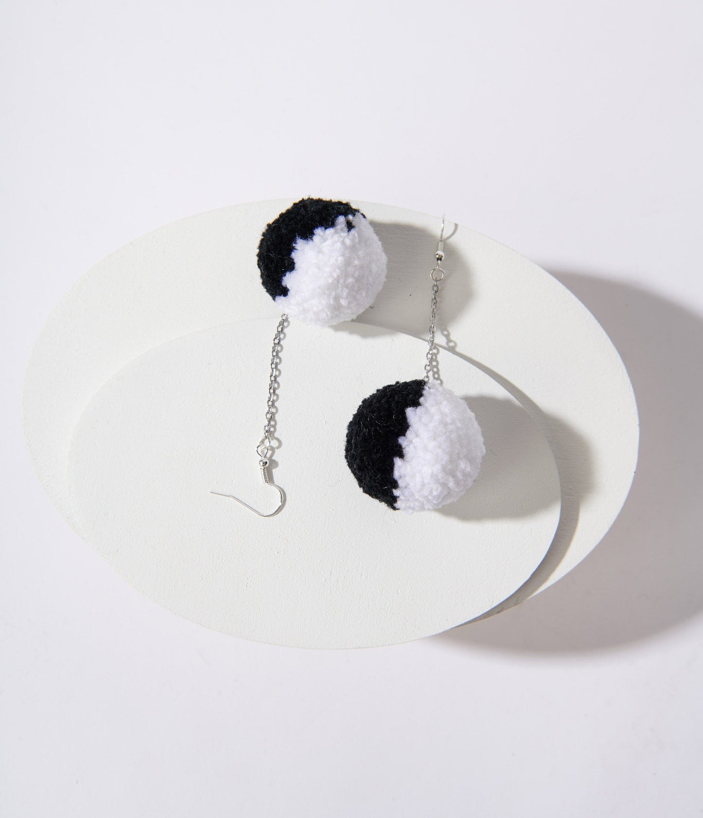 Black & White Pom Pom Earrings