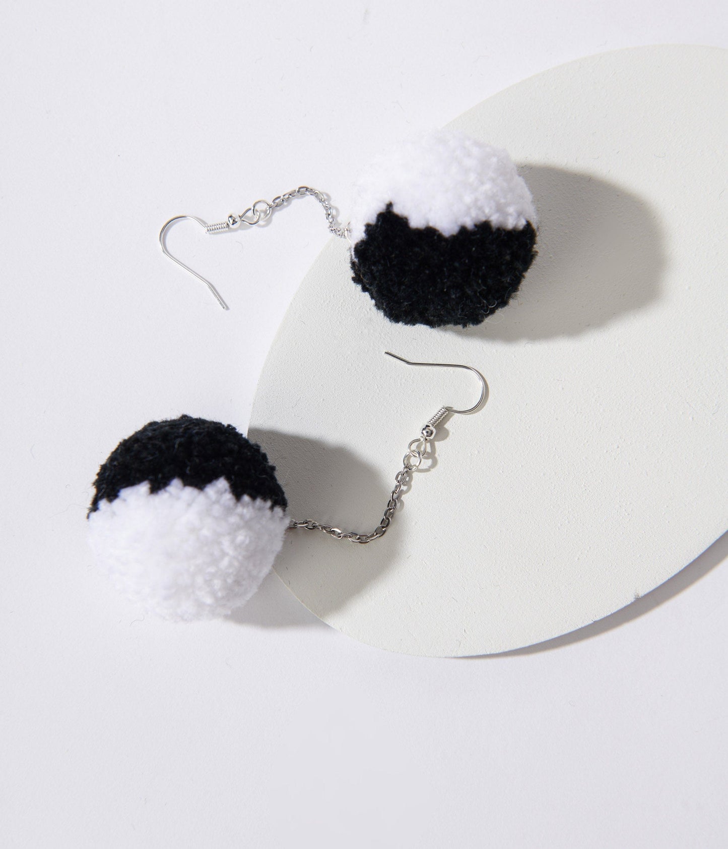 Black & White Pom Pom Earrings