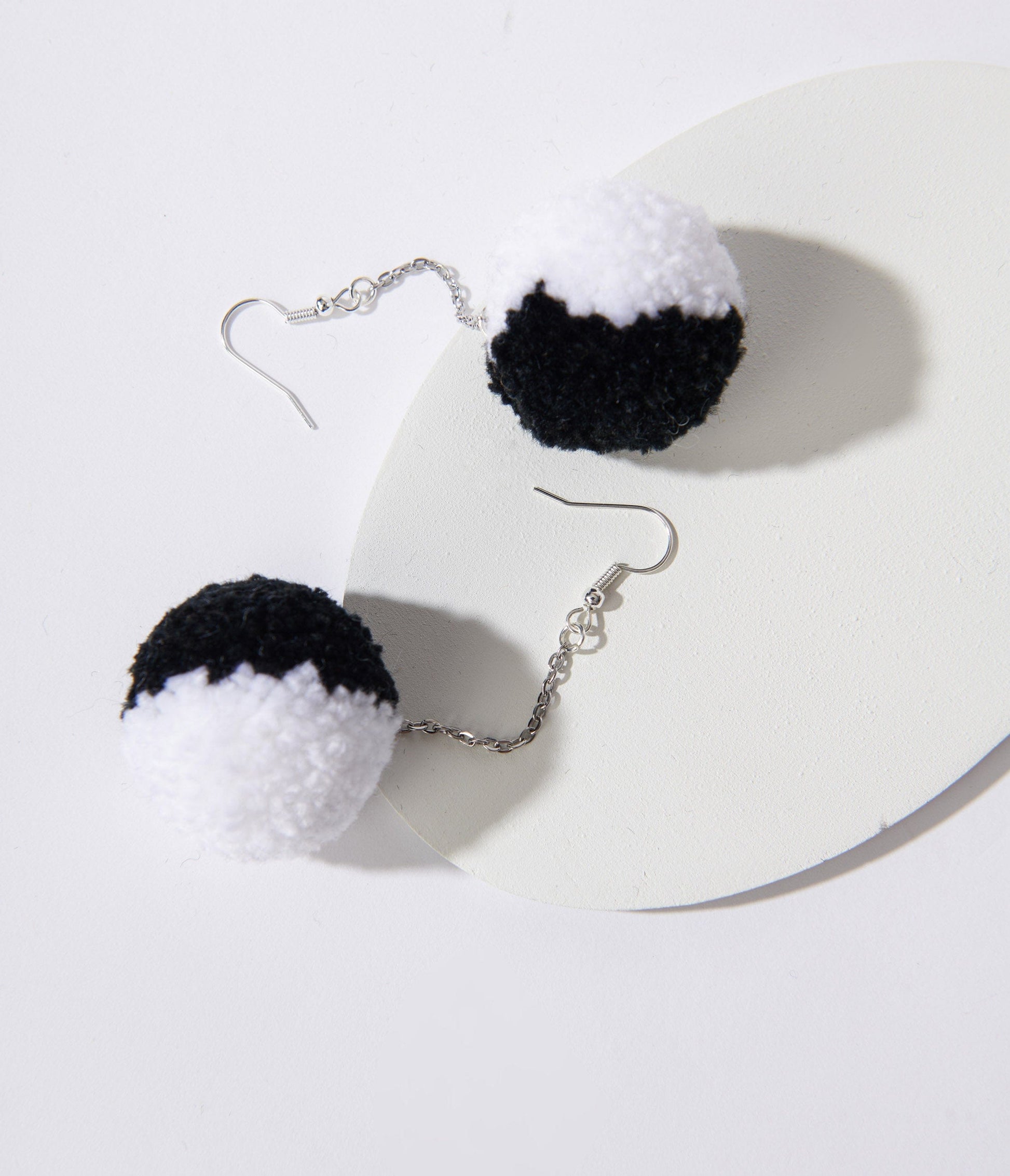 Black & White Pom Pom Earrings