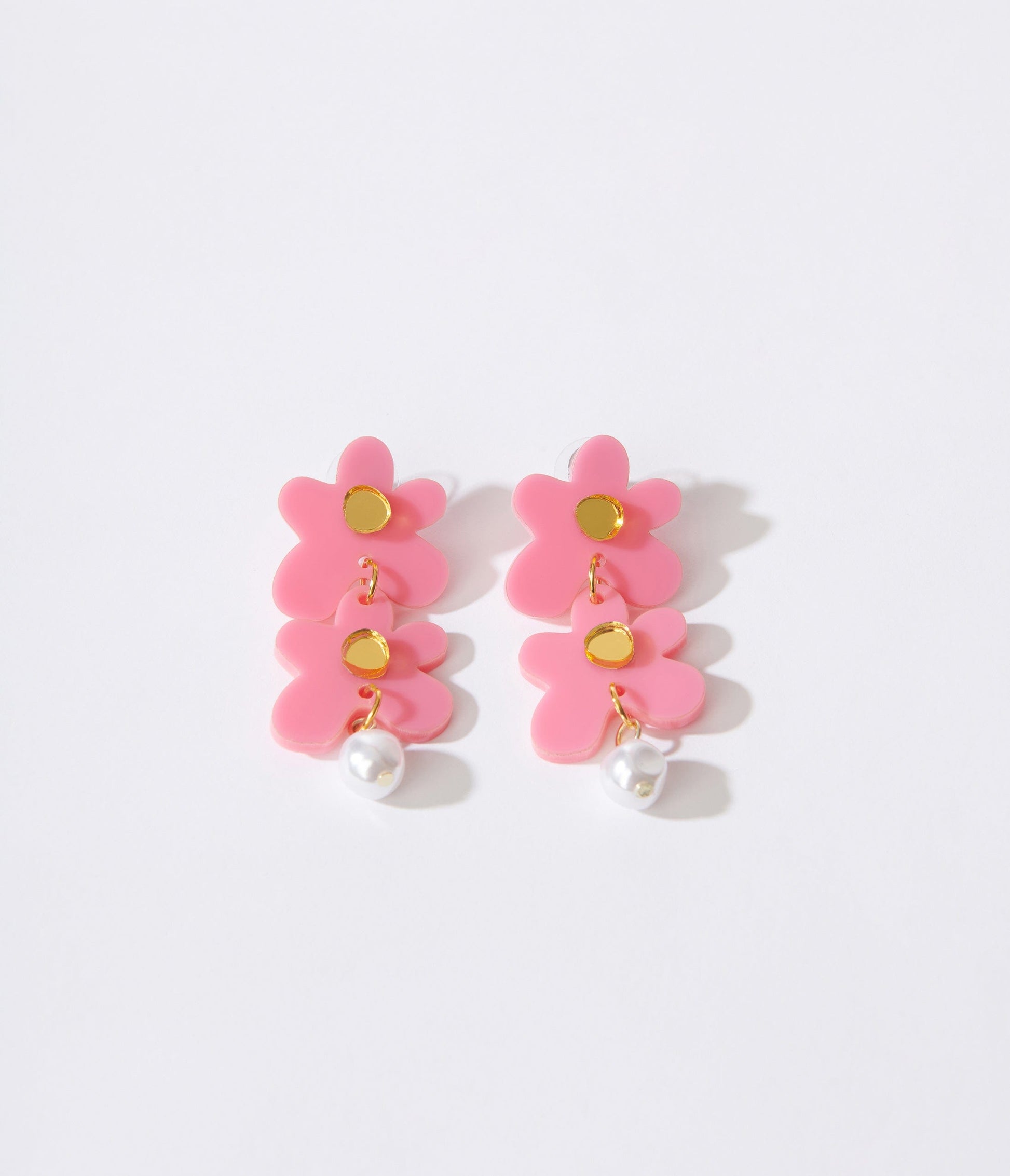 Pink Petal Pearl Dangle Earrings
