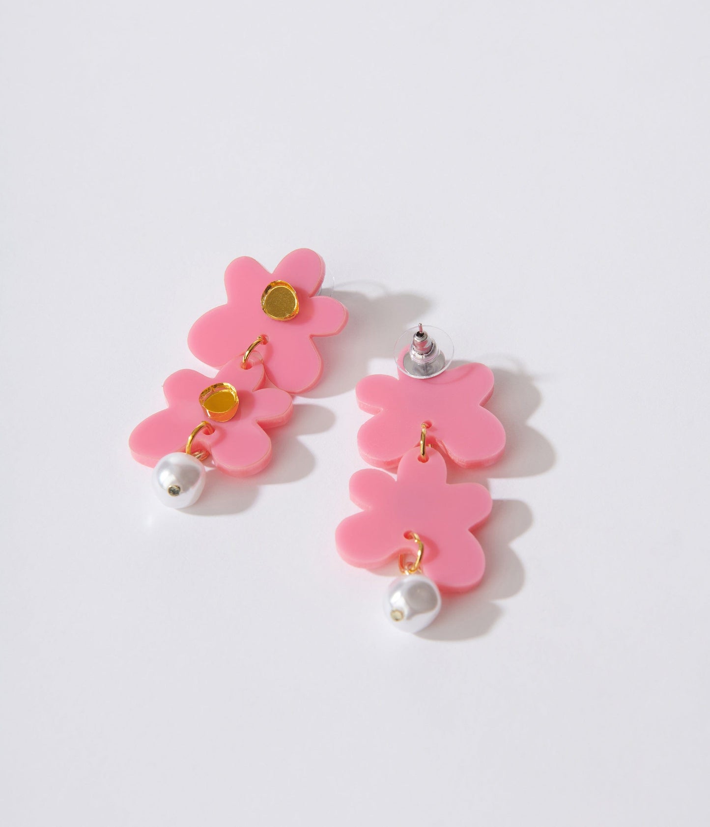 Pink Petal Pearl Dangle Earrings