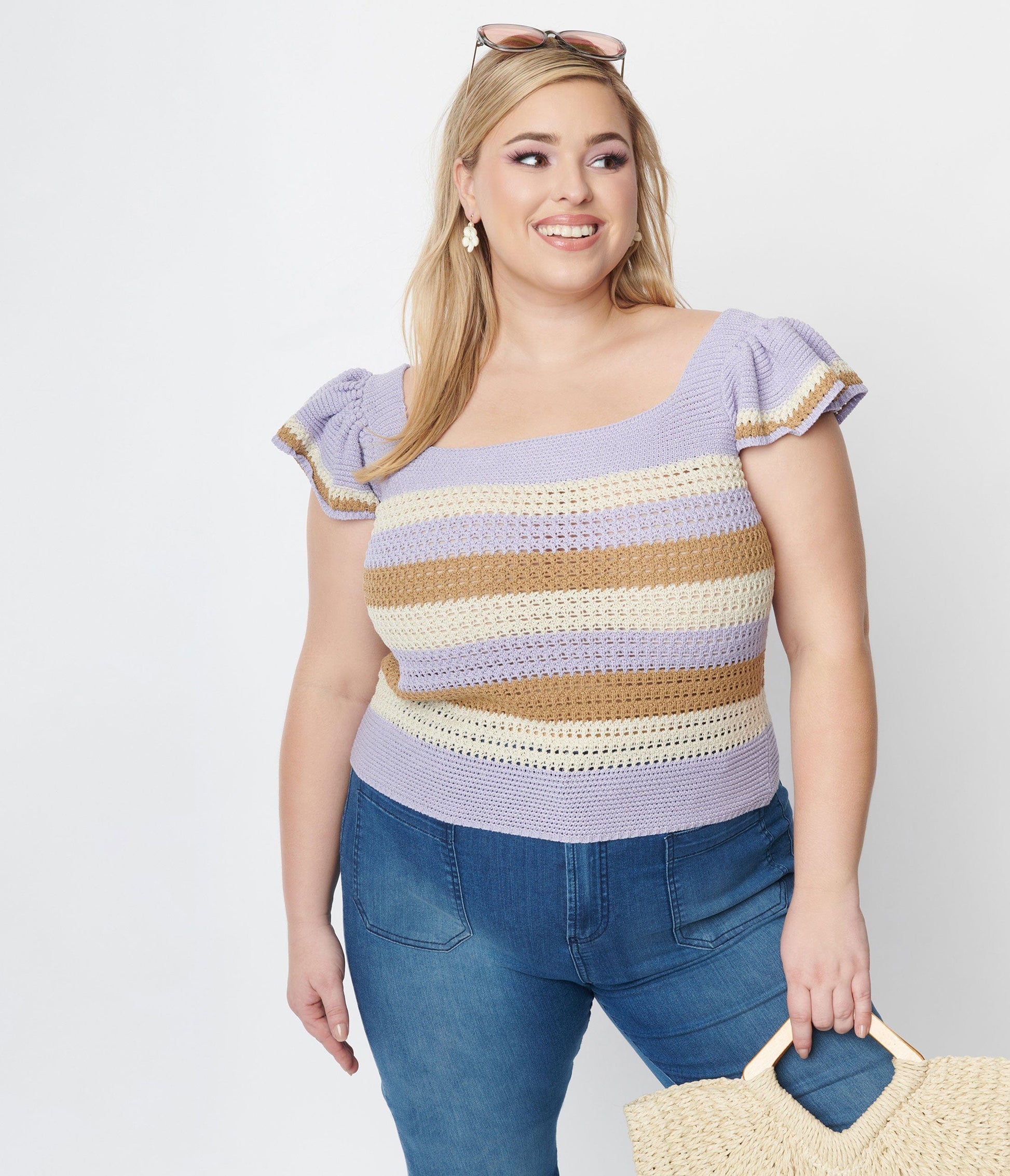 Lavender & Mocha Cream Striped Crochet Top