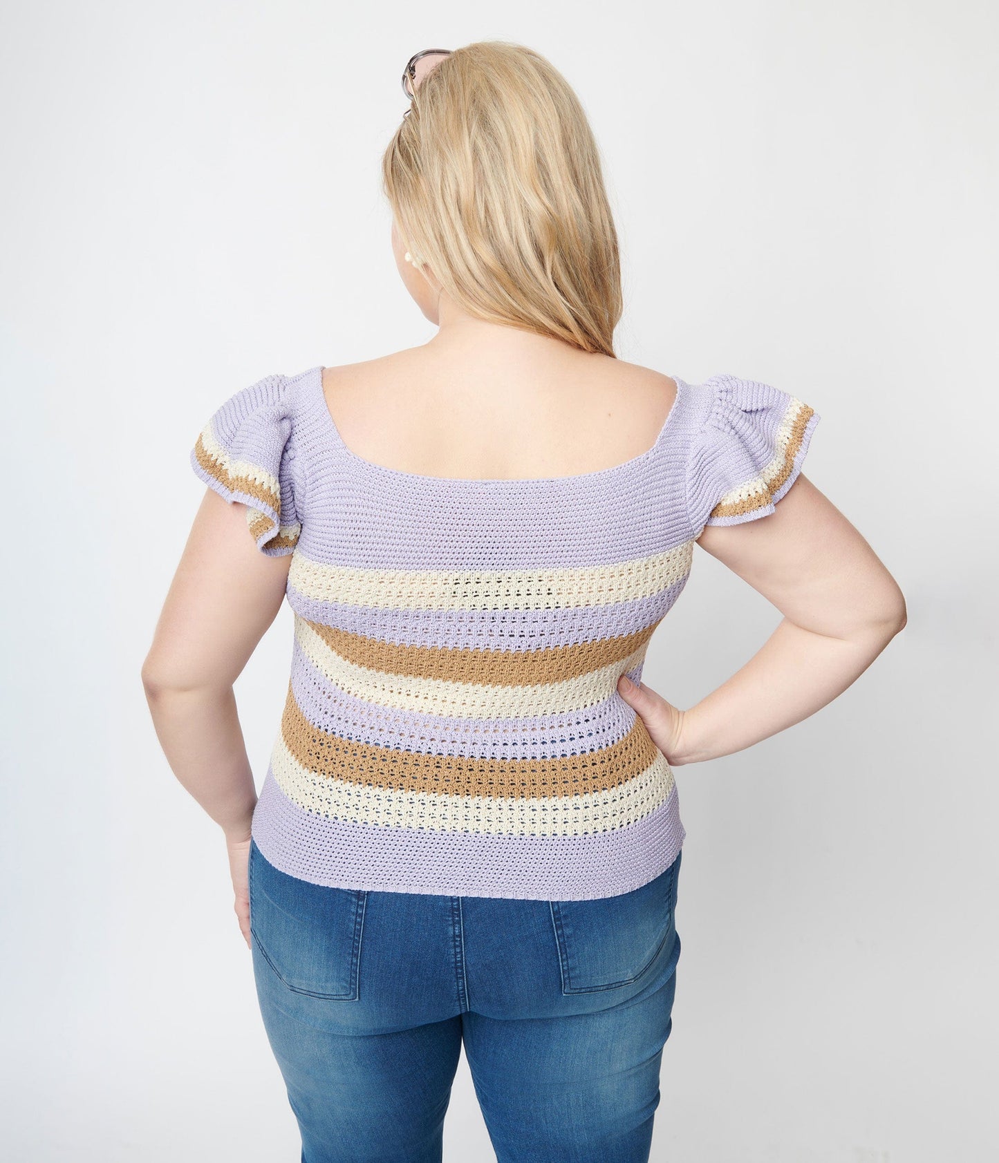 Lavender & Mocha Cream Striped Crochet Top