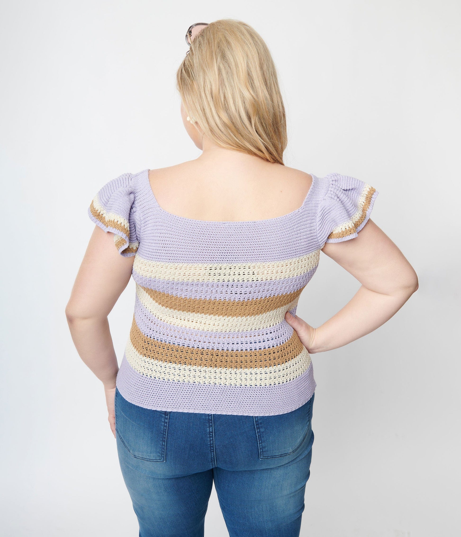 Lavender & Mocha Cream Striped Crochet Top