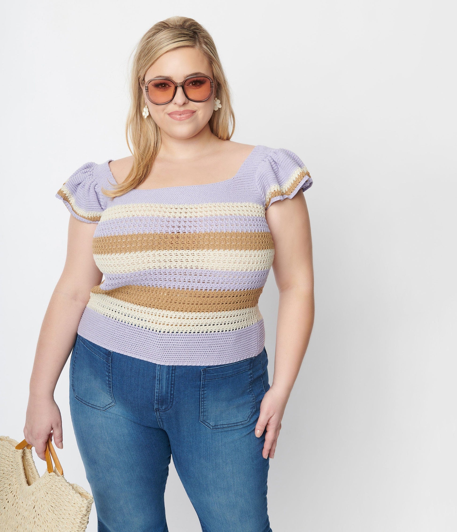 Lavender & Mocha Cream Striped Crochet Top