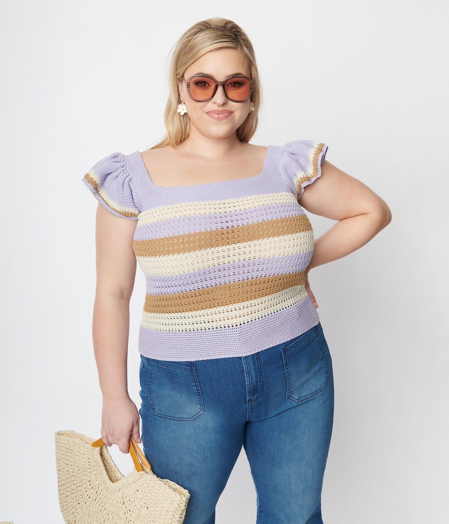 Lavender & Mocha Cream Striped Crochet Top