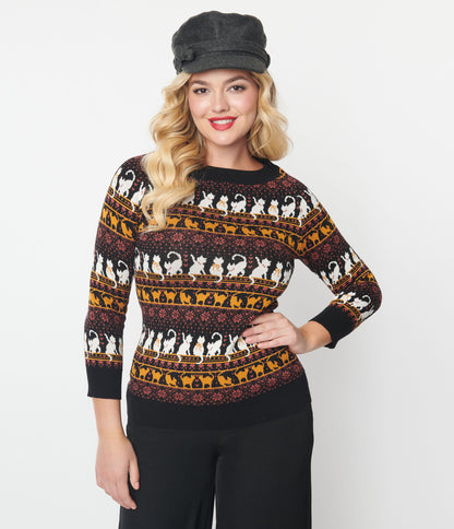 Unique Vintage Black Cat Fair Isle Lorelai Sweater