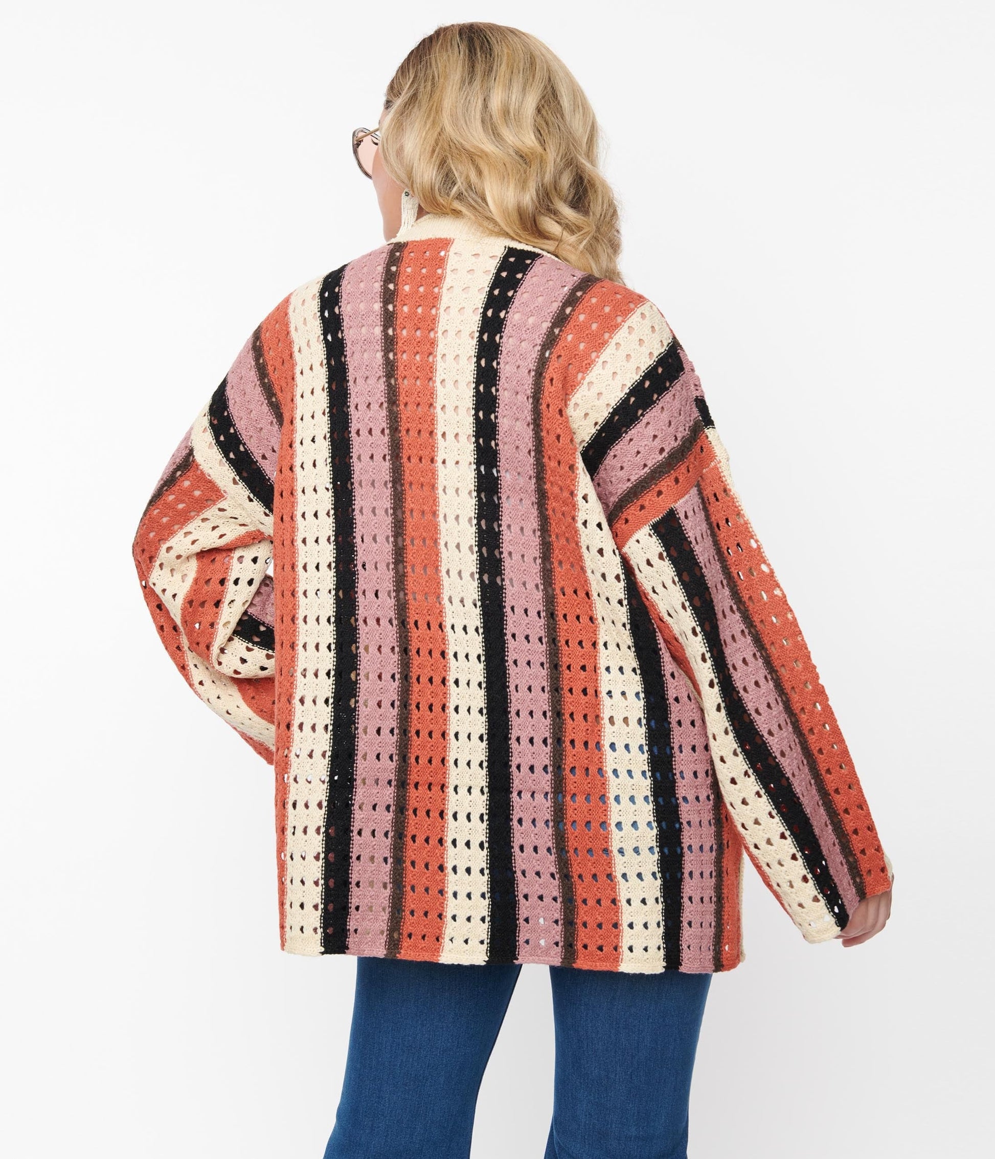 Oversized Cream Multicolor Striped Hole Knit Sweater