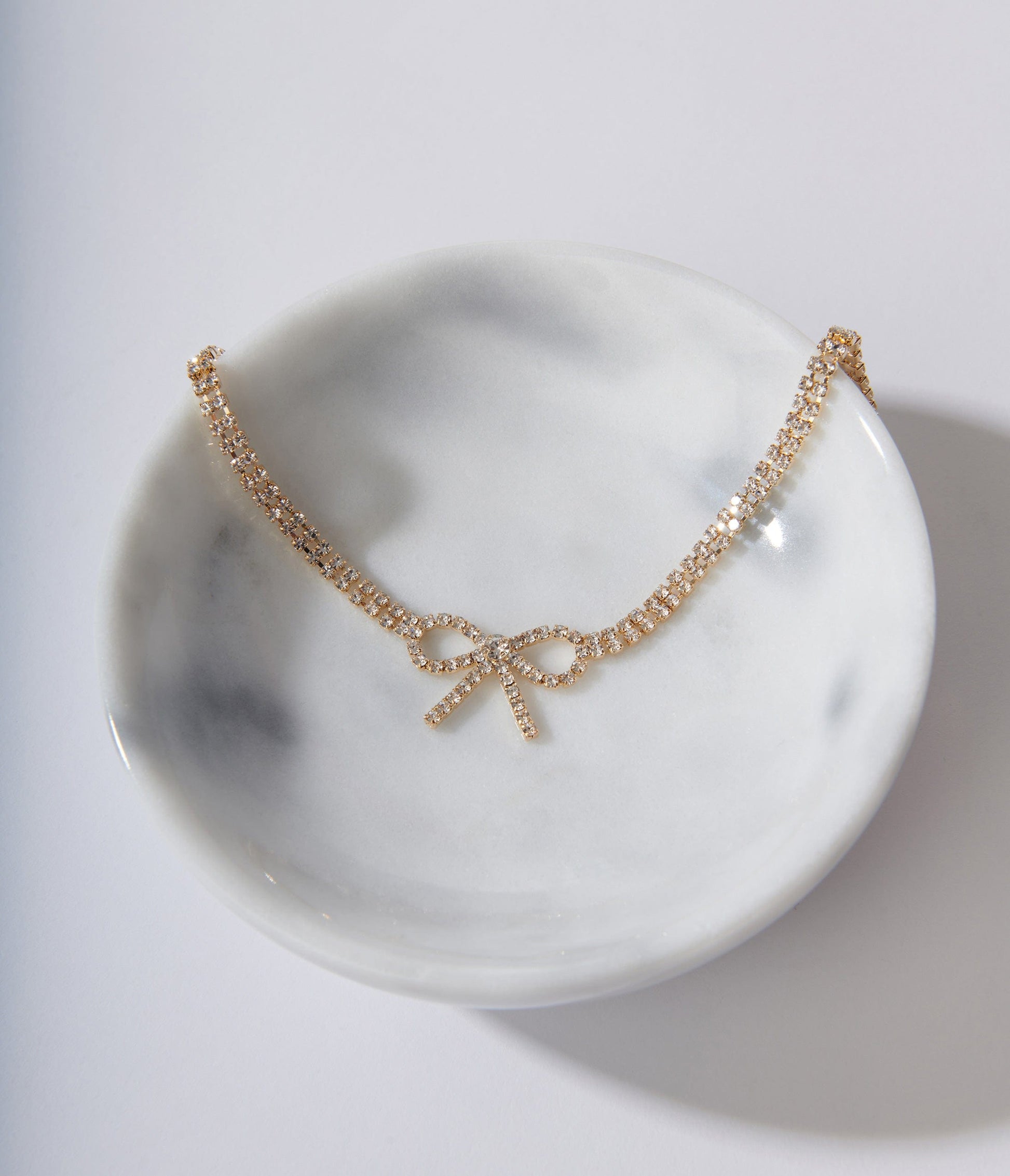 Gold Pave Rhinestone Ribbon Charm Choker