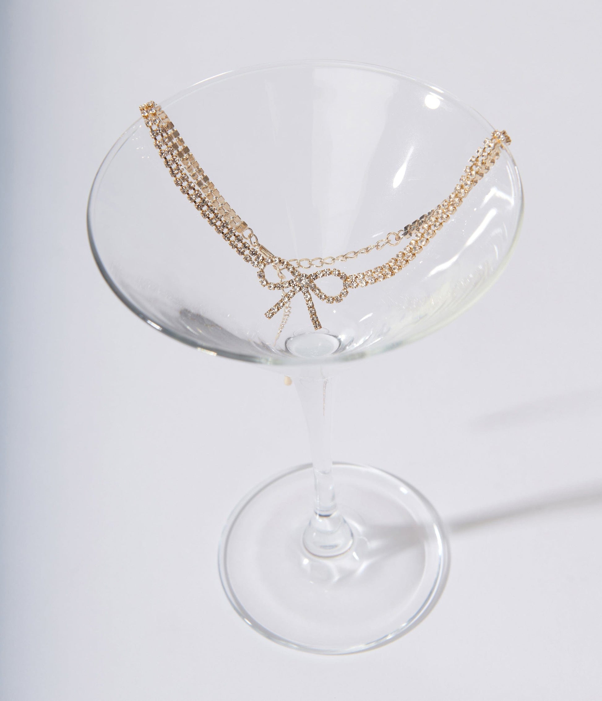 Gold Pave Rhinestone Ribbon Charm Choker