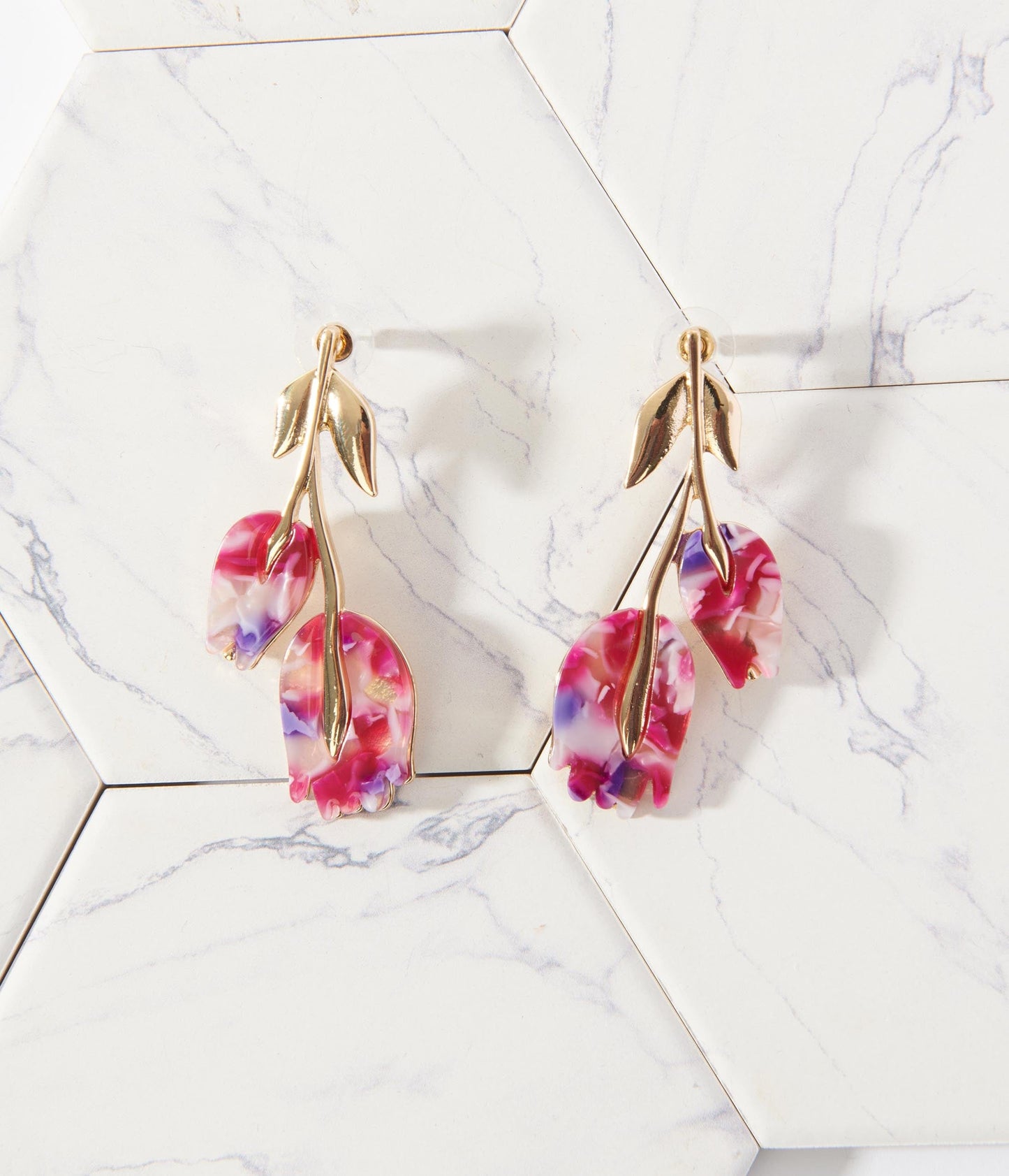 Pink & Gold Tulip Drop Earrings