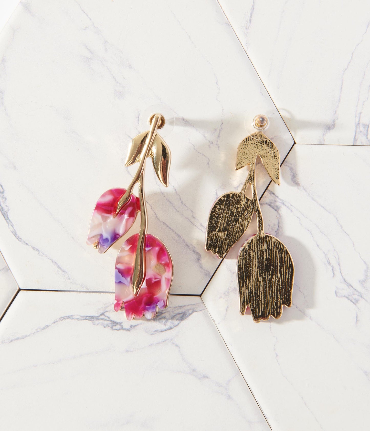 Pink & Gold Tulip Drop Earrings