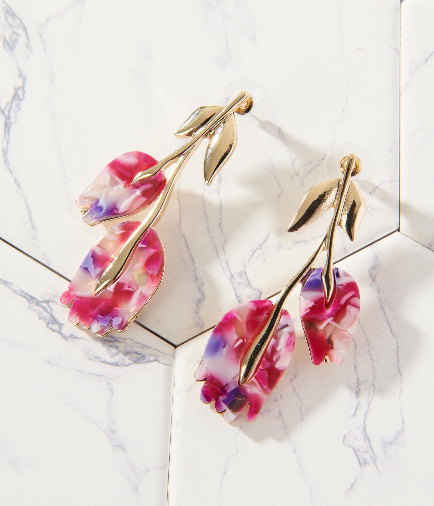 Pink & Gold Tulip Drop Earrings