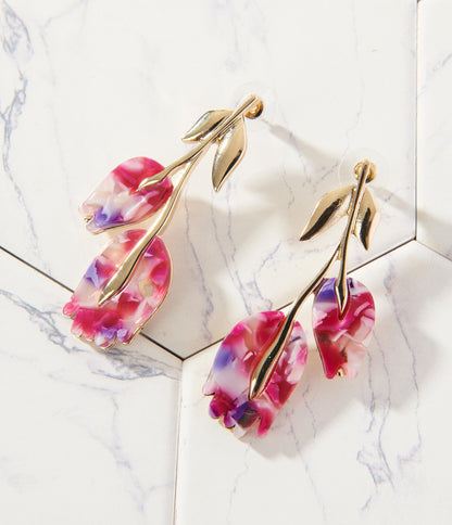 Pink & Gold Tulip Drop Earrings