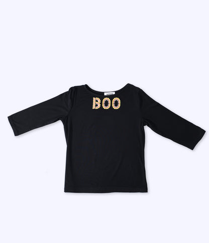 Unique Vintage Kids Black Candy Corn Boo Embroidered Gracie Top