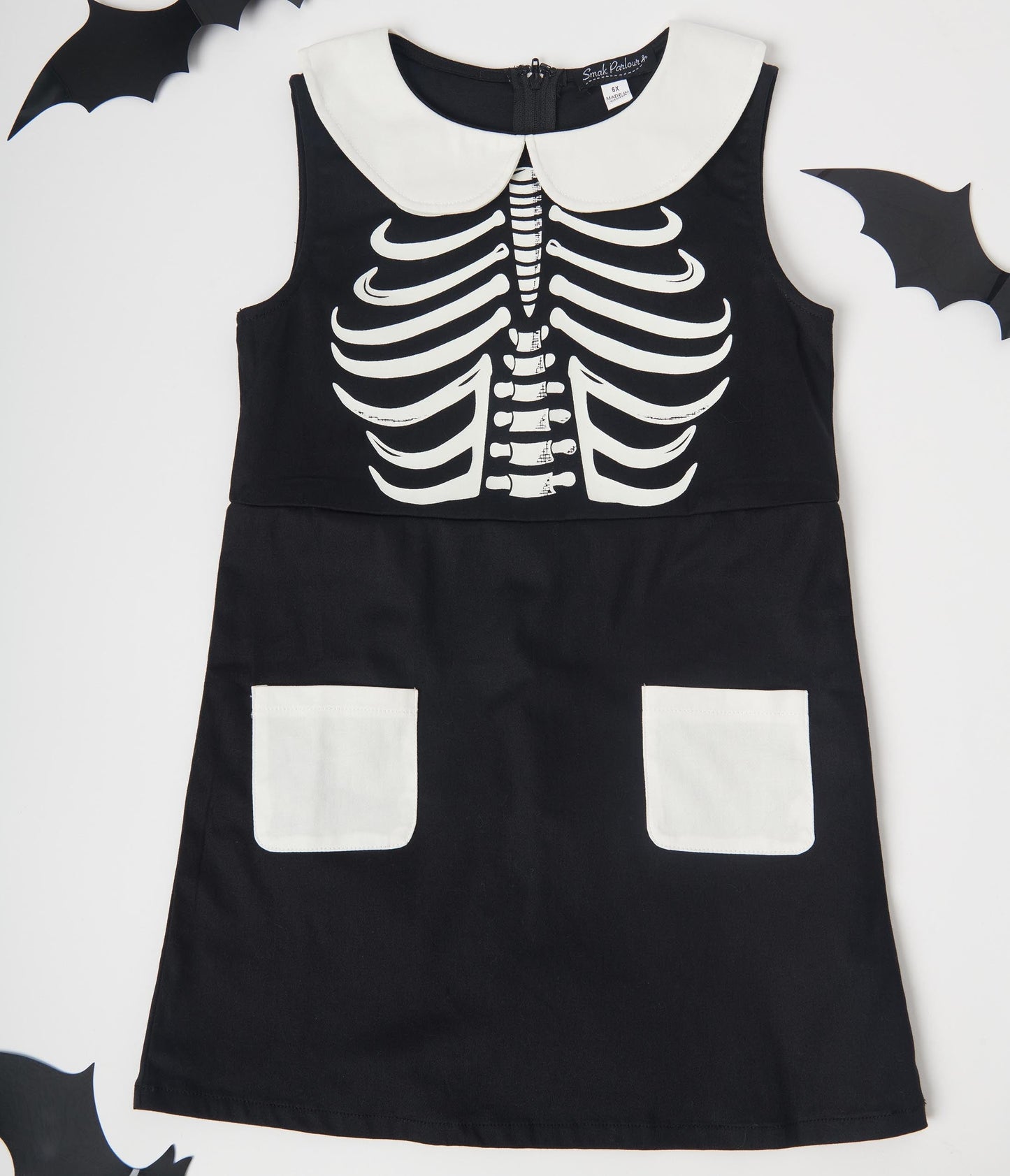 Smak Parlour Kids Black & White Glow in the Dark Skeleton Power Mini Dress