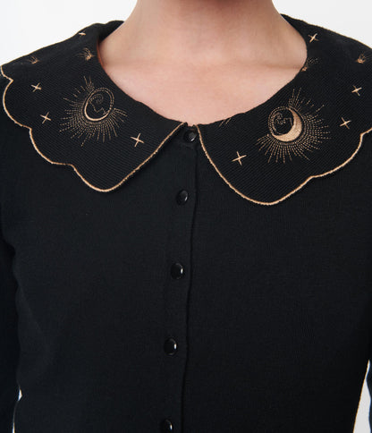 Voodoo Vixen Black Moon Phases Embroidered Cardigan