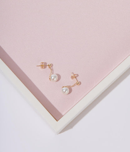Gold Pearl Ball Drop Earrings