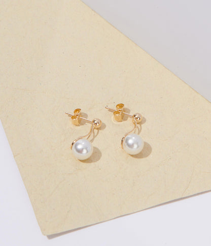 Gold Pearl Ball Drop Earrings