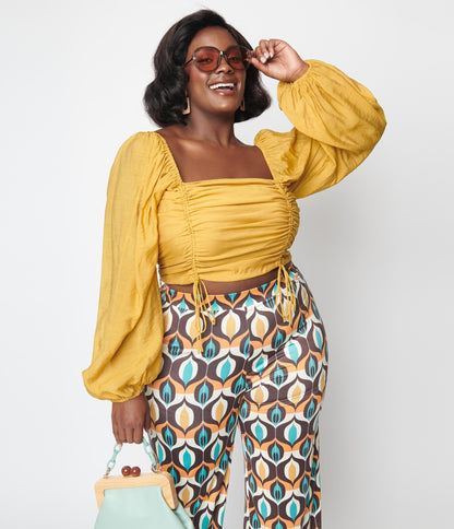 Plus Size Mustard Ruched Crop Top