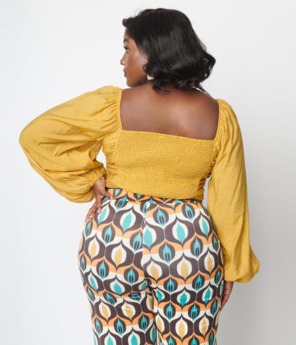 Plus Size Mustard Ruched Crop Top