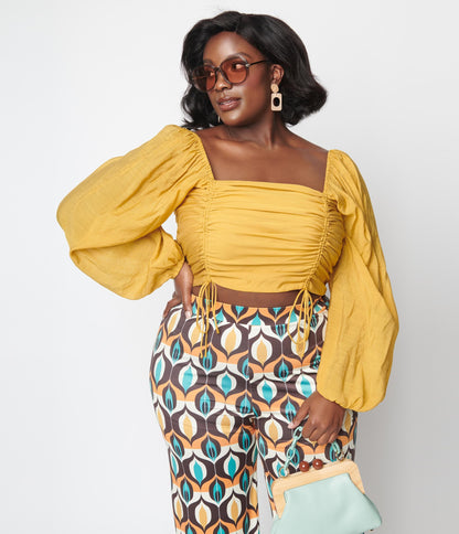 Plus Size Mustard Ruched Crop Top