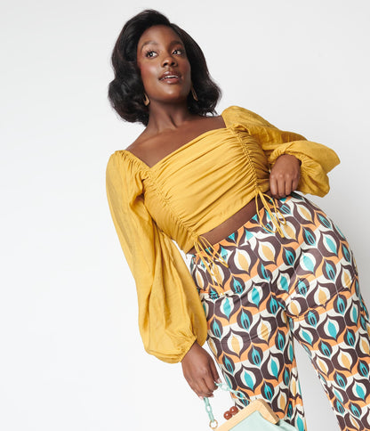 Plus Size Mustard Ruched Crop Top