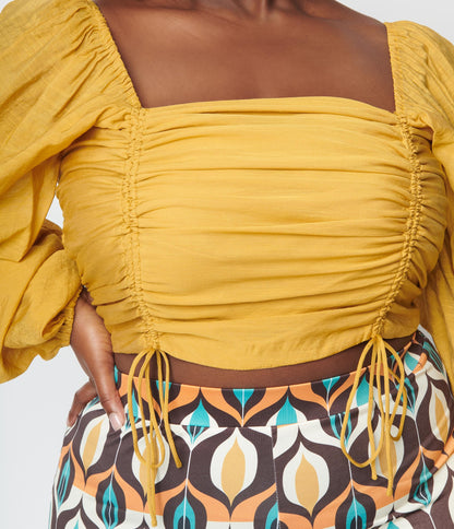 Plus Size Mustard Ruched Crop Top