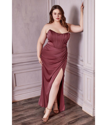 Plus Size Rosewood Divine Satin Corset Off-Shoulder Prom Dress